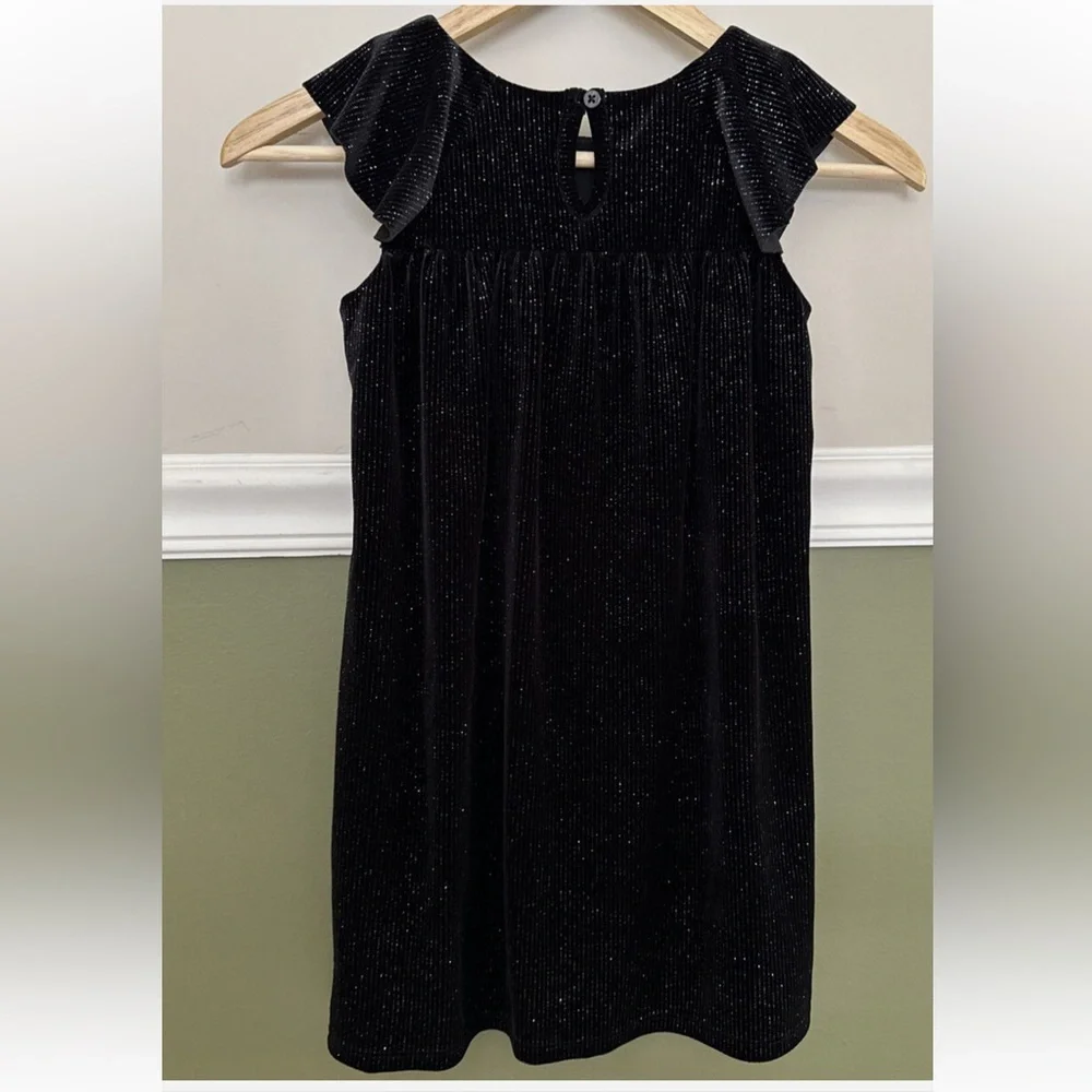 Cat and Jack Girls Size XL 14/16 Black Glitter Velvet Dress Ruffle Sleeve NWT